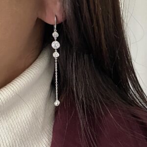 Sølv kæde øreringe med klare zirkonia – Guld & Sølv Design