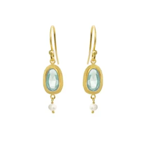 Øreringe forgyldt sølv grøn kvarts og ferskvandsperle – Susanne Friis Bjørner