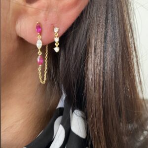 Forgyldte ørekæder med pink og klar zirkonia – Seville Jewelry
