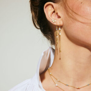 Luna øreringe i forgyldt sølv med perler – Aqua Dulce