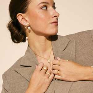 Luna Double Øreringe i forgyldt sølv med perler – Aqua Dulce