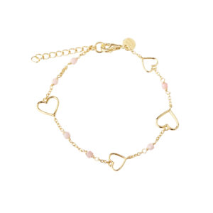 ALMA armbånd i forgyldt sølv med hjerter og rosa perler – Aqua Dulce
