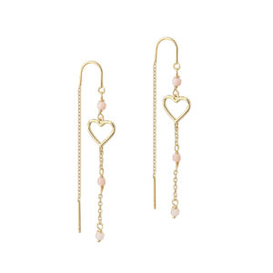 ALMA ørekæder i forgyldt sølv med hjerte og rosa perle – Aqua Dulce