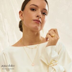 Grace halskæde i forgyldt sølv med rosa hjerte – Aqua Dulce