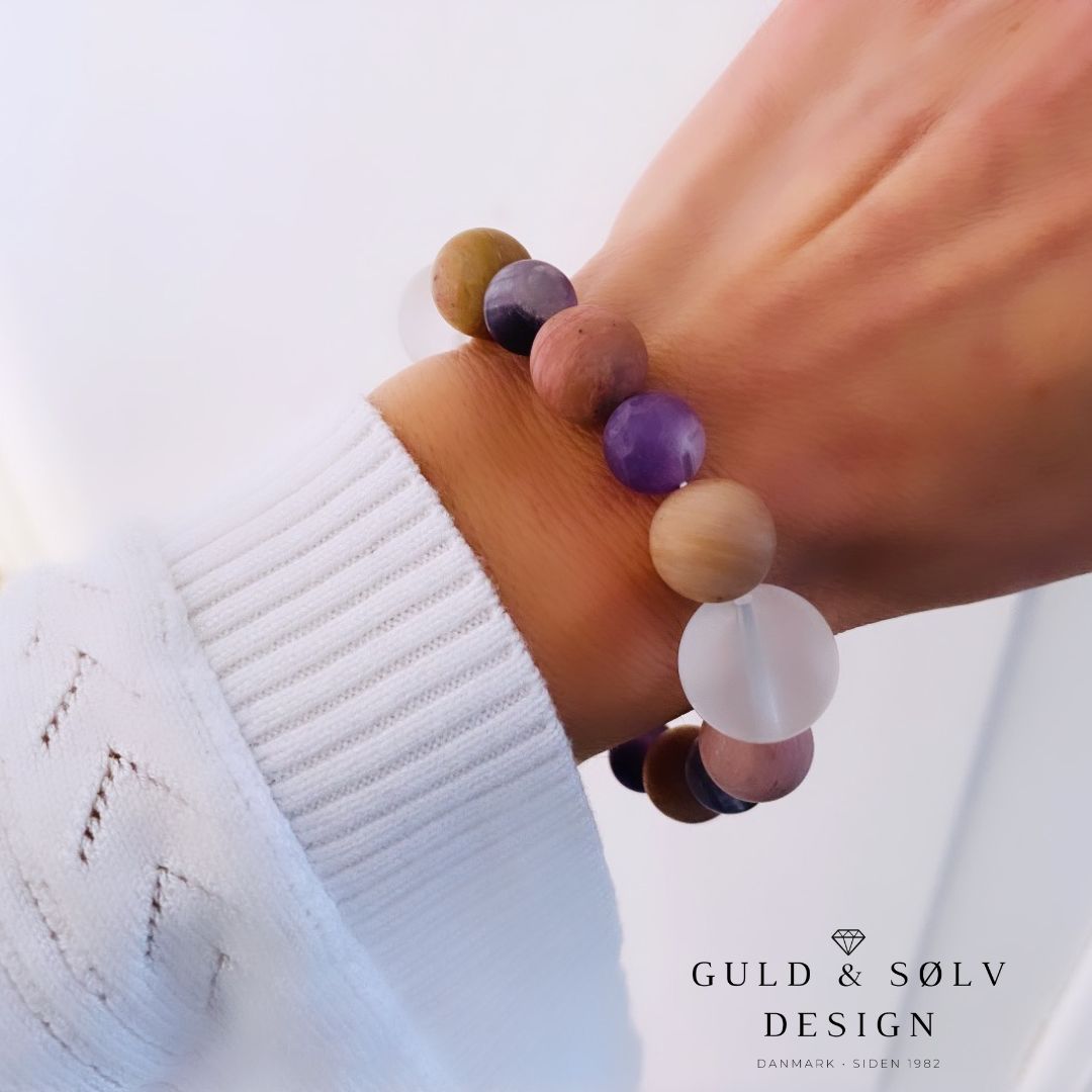 Armbånd med ametyst, jaspis & krystal - Guld & Sølv Design 81018 - Billede 2