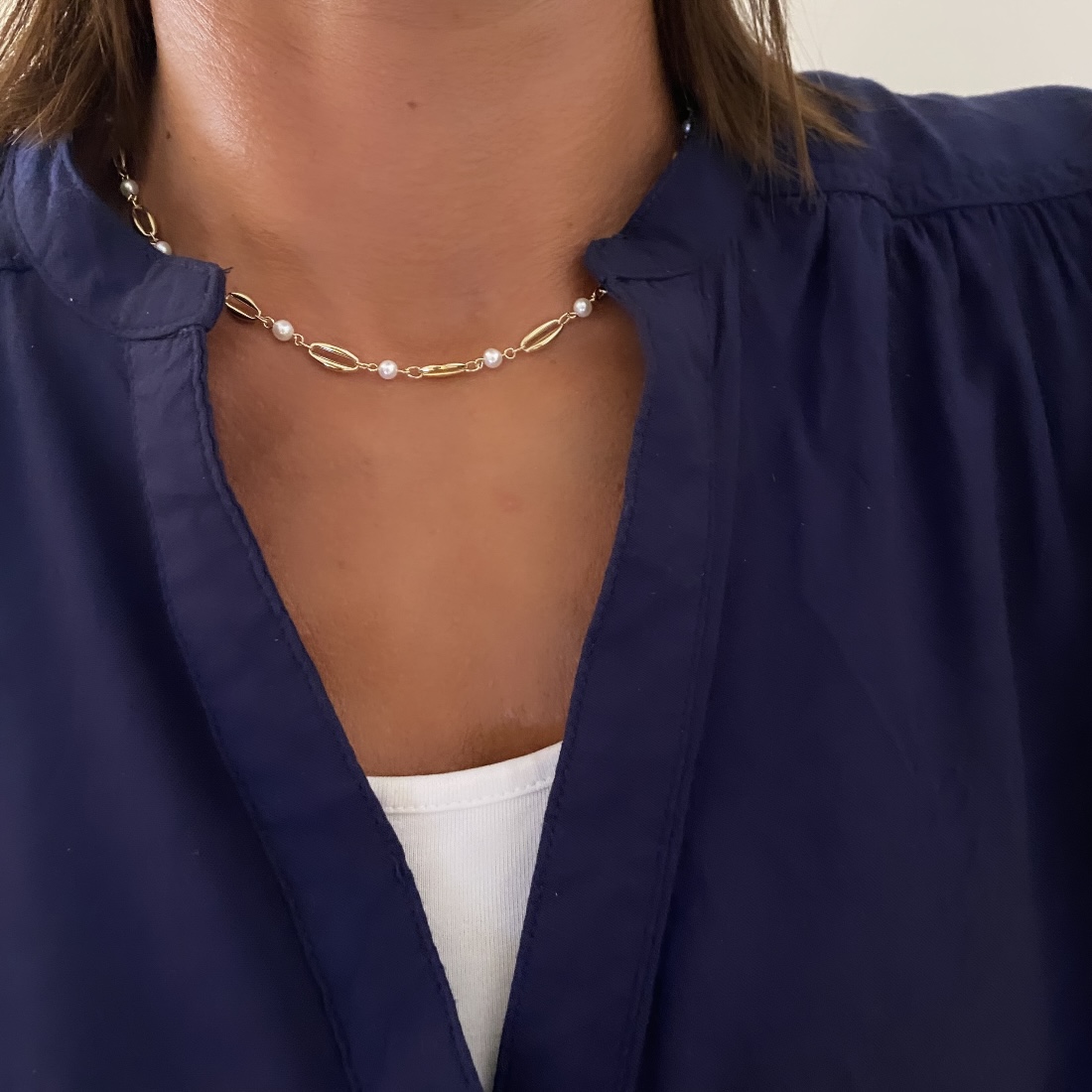 8 kt guld halskæde med perler - Guld & Sølv Design 9275/45/08 - Billede 2