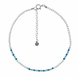 Sølv ankelkæde med shell perler, aquamarin & indicolite