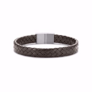 Brunt flettet herre læder armbånd 21 cm – Frank1967