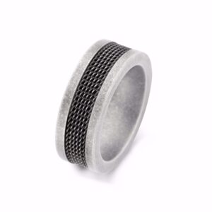 Herre stålring med mørkt mesh design 8 mm – Frank1967