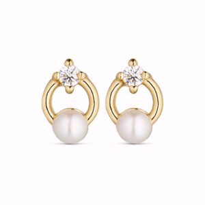 Ørestikker i forgyldt sølv med perle og zirkonia – Seville Jewelry