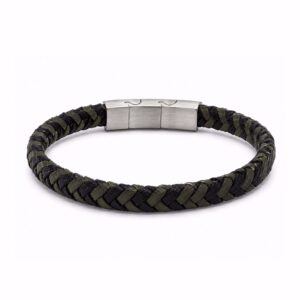 Herre læderarmbånd sort/grøn flet – Frank1967