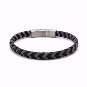 Herre læderarmbånd sort/grå flet – Frank1967