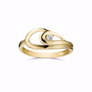 8 kt guldring med åben form og klar zirkonia – Guld & Sølv Design