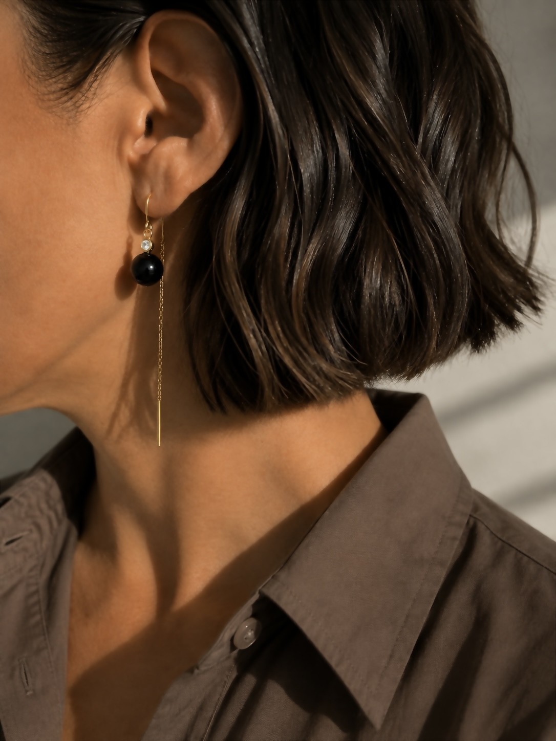 Ørekæder forgyldt sølv med onyx og zirkonia – Seville Jewelry - Billede 2