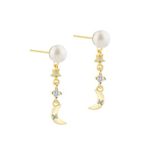 DREAMLIT PEARL øreringe med perle, måne og zirkonia – Aqua Dulce