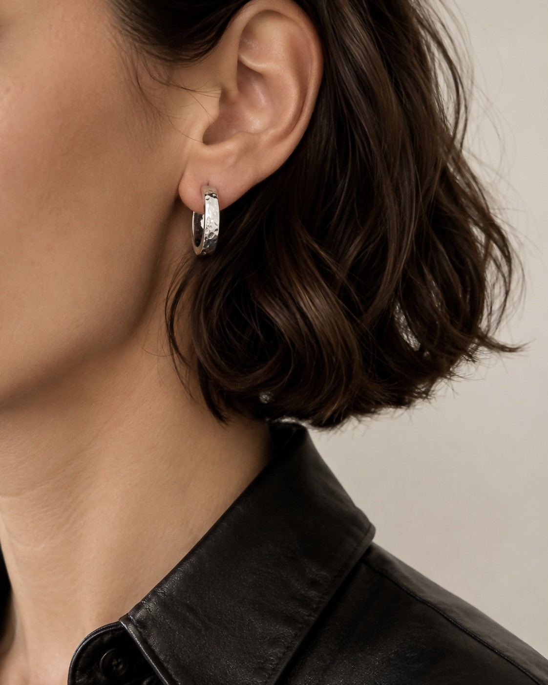 Hoops øreringe 14mm hamret rustfrit stål - CO88 - Billede 2