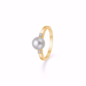 Diamantring i 14 kt guld med perle – Guld & Sølv Design