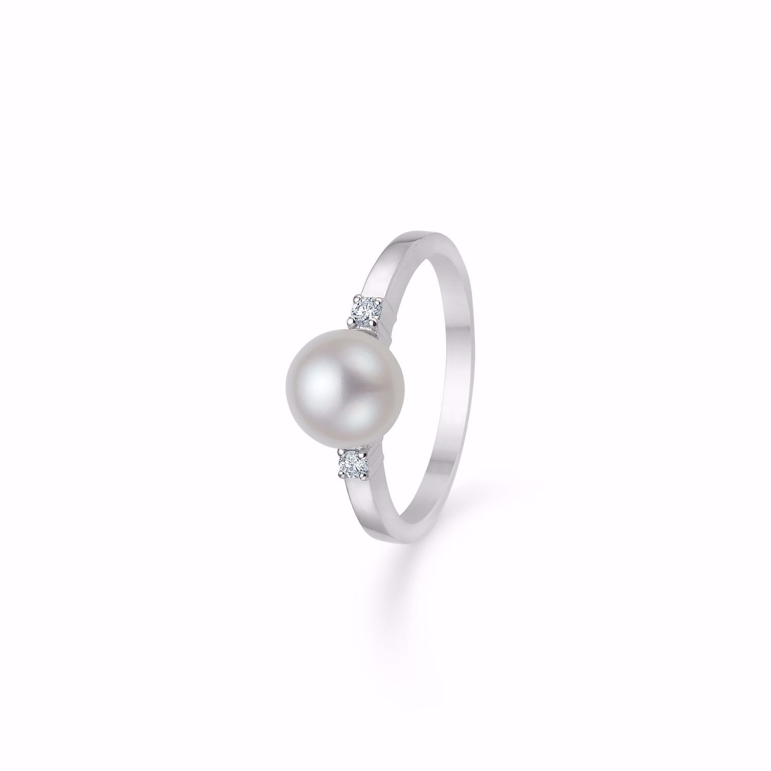 Diamantring i 14 kt hvidguld med perle – Guld & Sølv Design