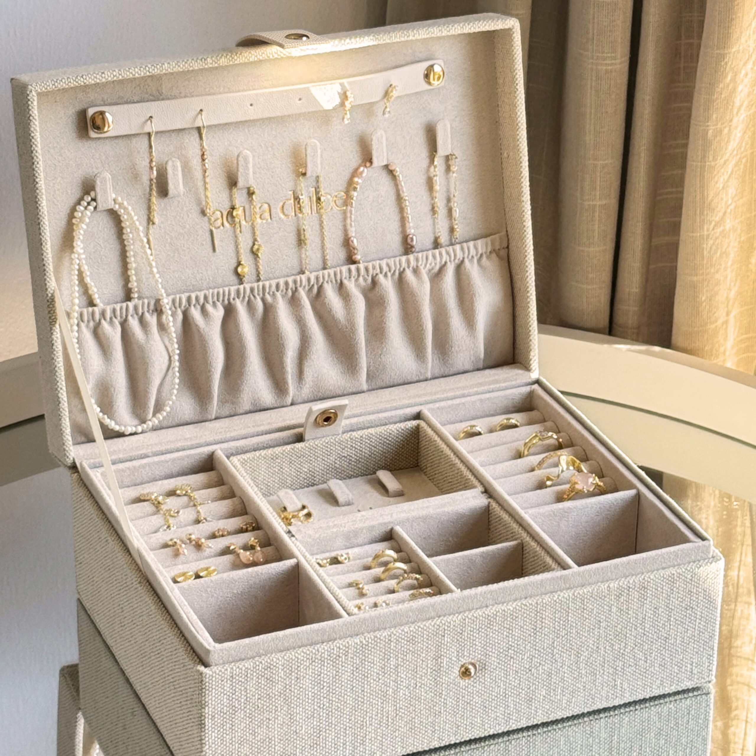 Stort smykkeskrin Sand med rejsesmykkeskrin – Aqua Dulce - Billede 4