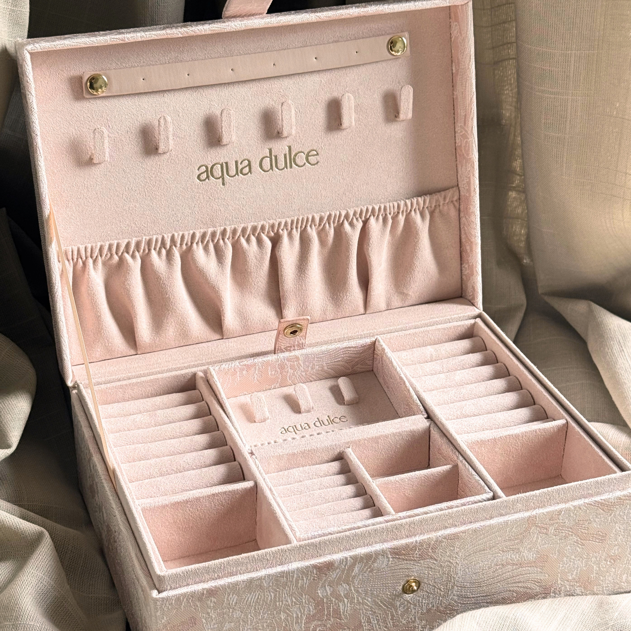 Stort rosa smykkeskrin med rejseskrin – Aqua Dulce - Billede 2