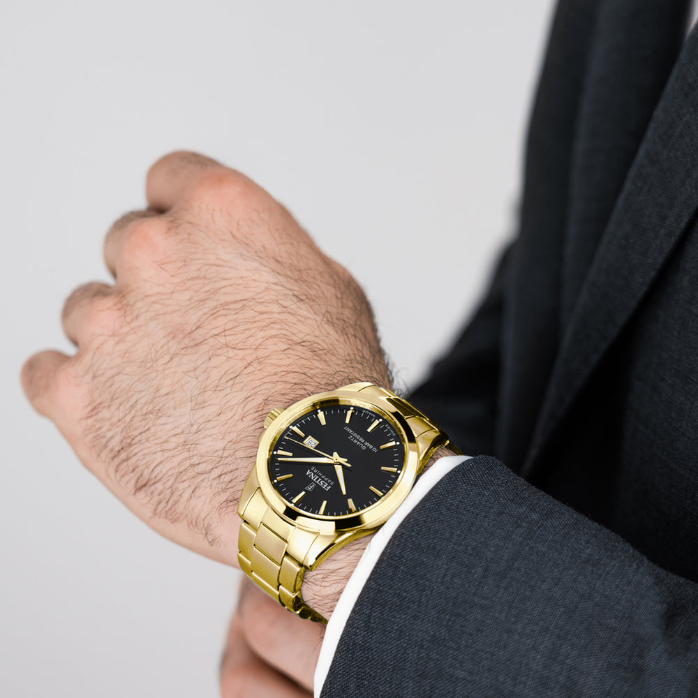 Festina Swiss Made herreur med sort skive og guldfarvet stållænke – F20044/6 - Billede 2