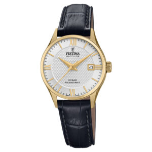 Festina Swiss Made dameur med sort læderrem – F20011/1