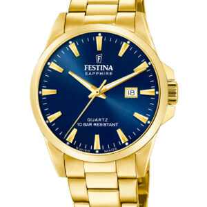 Festina Swiss Made herreur med blå skive guldfarvet stål – F20044/3