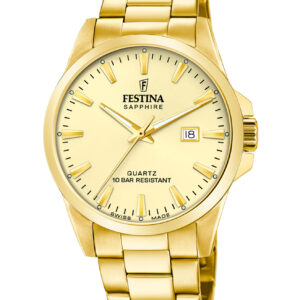 Festina Swiss Made herreur guldfarvet skive og guldfarvet stållænke – F20044/4