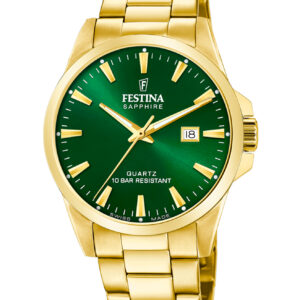 Festina Swiss Made herreur med grøn skive i guldfarvet stål – F20044/5