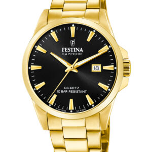 Festina Swiss Made herreur med sort skive og guldfarvet stållænke – F20044/6
