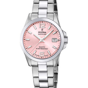 Festina D. Swiss Made dameur i stål med lyserød skive – F20049/3