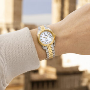 Festina dameur Swiss Made i stål/guld med hvid perlemorsskive – F20088/1
