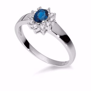 Safir & diamant ring 14 kt hvidguld - Guld & Sølv Design 006000